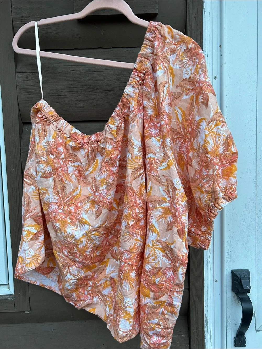 LOFT Linen Blend One Shoulder Top & Shorts Set XXL Orange Floral Matching Set